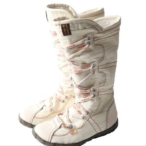 This is a pair of TMA EYES Snake-Embossed Leather and PU Upper Short Flat Boots.
